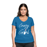 Crazy Girl - Frauen Bio-T-Shirt mit V-Ausschnitt von Stanley & Stella - Pfauenblau