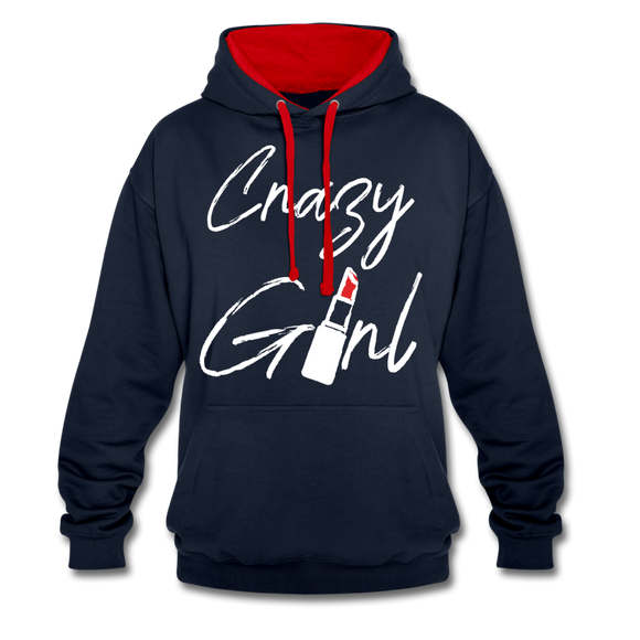 Crazy Girl - Frauen Kontrast-Hoodie - Navy/Rot