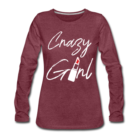 Crazy Girl - Frauen Premium Langarmshirt - Bordeauxrot meliert