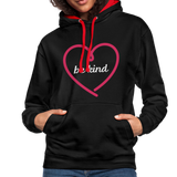 Heart be kind - Frauen Kontrast-Hoodie - Schwarz/Rot