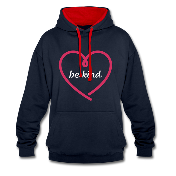 Heart be kind - Frauen Kontrast-Hoodie - Navy/Rot