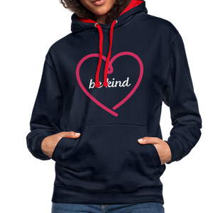 Heart be kind - Frauen Kontrast-Hoodie - Navy/Rot