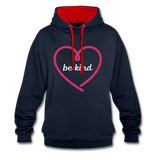 Heart be kind - Frauen Kontrast-Hoodie - Navy/Rot