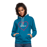 Heart be kind - Frauen Kontrast-Hoodie - Pfauenblau/Grau meliert