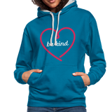 Heart be kind - Frauen Kontrast-Hoodie - Pfauenblau/Grau meliert