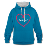 Heart be kind - Frauen Kontrast-Hoodie - Pfauenblau/Grau meliert