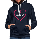 Heart be kind - Frauen Kontrast-Hoodie - Navy/Grau meliert