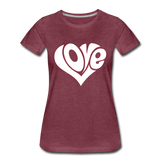 Love Heart - Frauen Premium T-Shirt - Bordeauxrot meliert