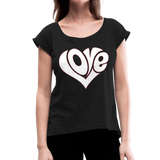 Love heart - Frauen T-Shirt mit gerollten Ärmeln - Schwarz