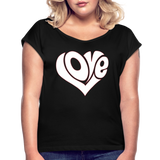 Love heart - Frauen T-Shirt mit gerollten Ärmeln - Schwarz