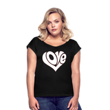 Love heart - Frauen T-Shirt mit gerollten Ärmeln - Schwarz