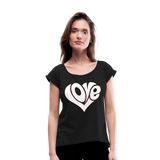 Love heart - Frauen T-Shirt mit gerollten Ärmeln - Schwarz