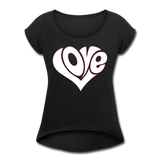 Love heart - Frauen T-Shirt mit gerollten Ärmeln - Schwarz