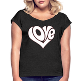 Love heart - Frauen T-Shirt mit gerollten Ärmeln - Schwarz meliert