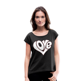 Love heart - Frauen T-Shirt mit gerollten Ärmeln - Schwarz meliert