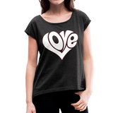 Love heart - Frauen T-Shirt mit gerollten Ärmeln - Schwarz meliert