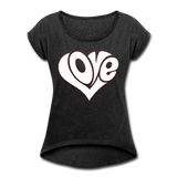 Love heart - Frauen T-Shirt mit gerollten Ärmeln - Schwarz meliert