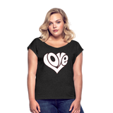 Love heart - Frauen T-Shirt mit gerollten Ärmeln - Schwarz meliert