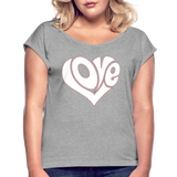 Love heart - Frauen T-Shirt mit gerollten Ärmeln - Grau meliert