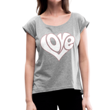 Love heart - Frauen T-Shirt mit gerollten Ärmeln - Grau meliert