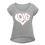 Love heart - Frauen T-Shirt mit gerollten Ärmeln - Grau meliert