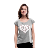 Love heart - Frauen T-Shirt mit gerollten Ärmeln - Grau meliert