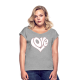 Love heart - Frauen T-Shirt mit gerollten Ärmeln - Grau meliert