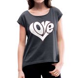 Love heart - Frauen T-Shirt mit gerollten Ärmeln - Navy meliert