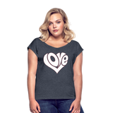 Love heart - Frauen T-Shirt mit gerollten Ärmeln - Navy meliert