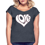 Love heart - Frauen T-Shirt mit gerollten Ärmeln - Navy meliert