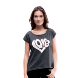 Love heart - Frauen T-Shirt mit gerollten Ärmeln - Navy meliert