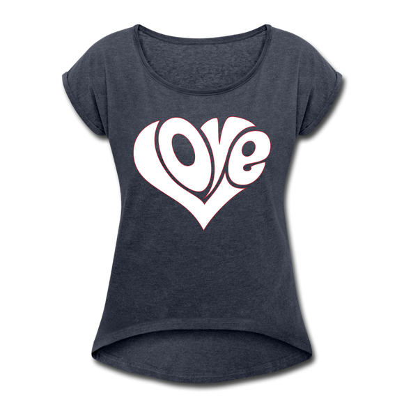 Love heart - Frauen T-Shirt mit gerollten Ärmeln - Navy meliert