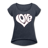 Love heart - Frauen T-Shirt mit gerollten Ärmeln - Navy meliert