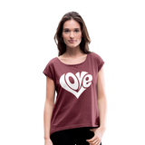 Love heart - Frauen T-Shirt mit gerollten Ärmeln - Bordeauxrot meliert