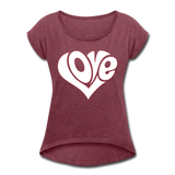 Love heart - Frauen T-Shirt mit gerollten Ärmeln - Bordeauxrot meliert