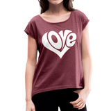 Love heart - Frauen T-Shirt mit gerollten Ärmeln - Bordeauxrot meliert