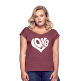 Love heart - Frauen T-Shirt mit gerollten Ärmeln - Bordeauxrot meliert