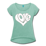 Love heart - Frauen T-Shirt mit gerollten Ärmeln - Minze meliert