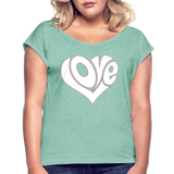 Love heart - Frauen T-Shirt mit gerollten Ärmeln - Minze meliert