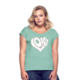 Love heart - Frauen T-Shirt mit gerollten Ärmeln - Minze meliert