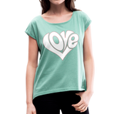 Love heart - Frauen T-Shirt mit gerollten Ärmeln - Minze meliert