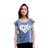 Love heart - Frauen T-Shirt mit gerollten Ärmeln - Denim meliert