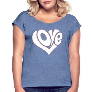 Love heart - Frauen T-Shirt mit gerollten Ärmeln - Navy meliert