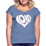 Love heart - Frauen T-Shirt mit gerollten Ärmeln - Denim meliert