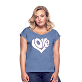 Love heart - Frauen T-Shirt mit gerollten Ärmeln - Denim meliert