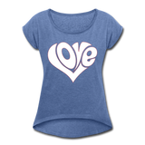 Love heart - Frauen T-Shirt mit gerollten Ärmeln - Denim meliert