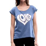 Love heart - Frauen T-Shirt mit gerollten Ärmeln - Denim meliert