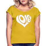 Love heart - Frauen T-Shirt mit gerollten Ärmeln - Senfgelb