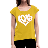 Love heart - Frauen T-Shirt mit gerollten Ärmeln - Senfgelb