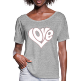 Love heart - Frauen T-Shirt mit Fledermausärmeln von Bella + Canvas - Grau meliert